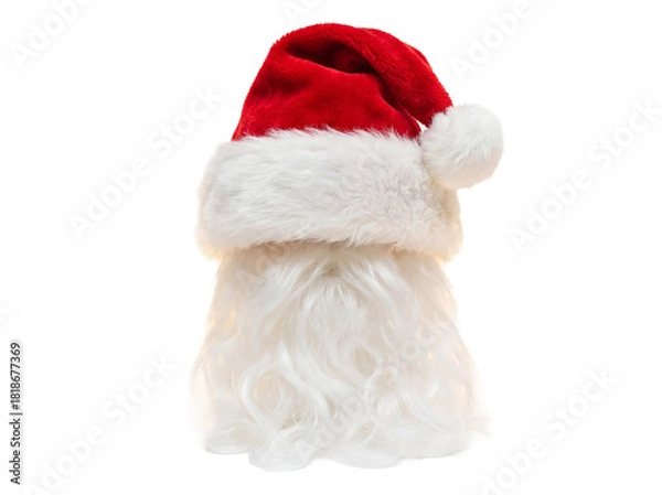 Obraz Santa Claus hat and beard isolated PNG, festive Christmas costume element on transparent background for holiday design and decoration