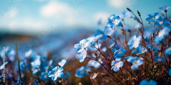 Fototapeta 春の丘に咲く青い花