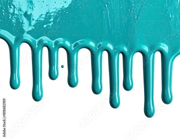 Fototapeta Teal paint drips against white background