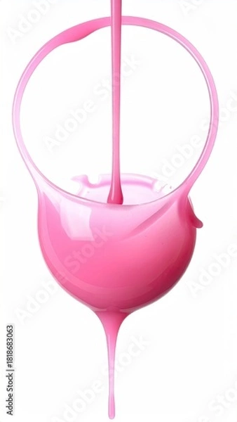 Fototapeta Pink liquid pouring, creating a curved, flowing design against a white background