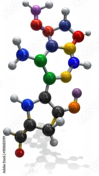 Fototapeta 3D Molecular Structure.  Colorful spheres represent atoms, interconnected to form a complex molecule.  Different colors indicate different elements.  A 3D view shows the molecule's intricate structure
