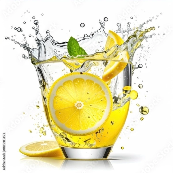 Fototapeta Splash of lemon in a glass of water