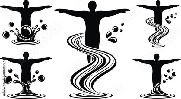 Obraz Black silhouette of a person with water elements in various designs