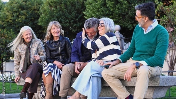 Obraz Senior friends laughing enjoying conversation in park