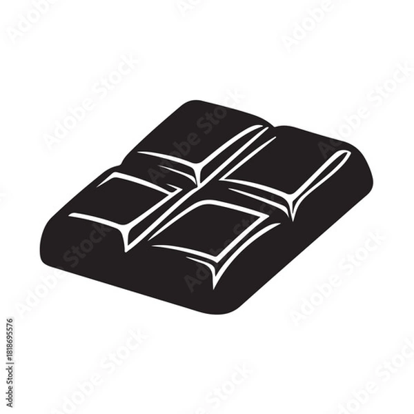 Obraz Delicious chocolate bar Silhouette, Dark chocolate bar silhouette, chocolate icon on white background, Simple graphic silhouette of a segmented chocolate bar on a white background