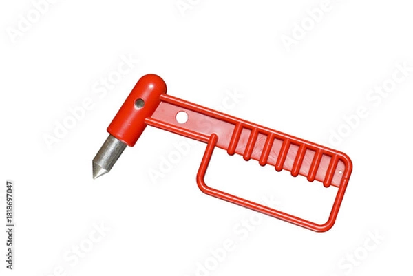 Obraz A hammer for breaking glass in a car or bus or any vehicle if needed. Isolate on black.