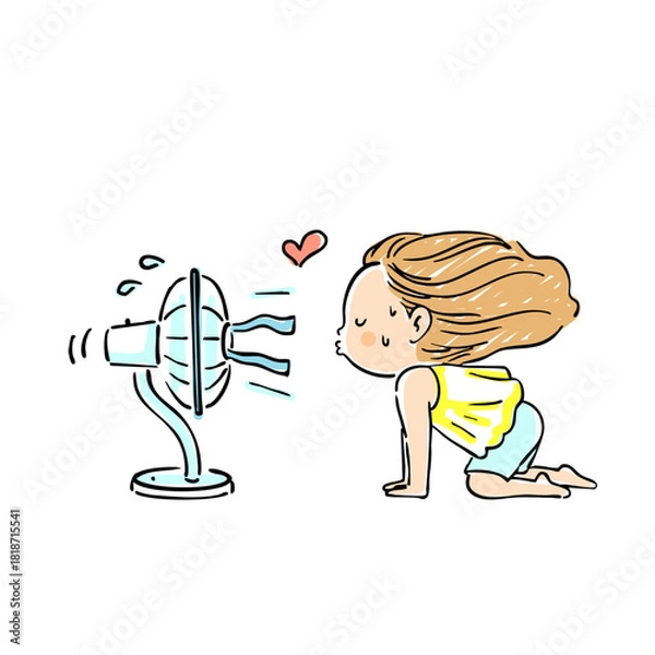 Obraz 扇風機を独り占めしている女の子のイラスト