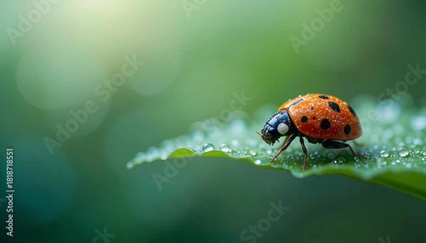 Obraz ladybug on green leaf