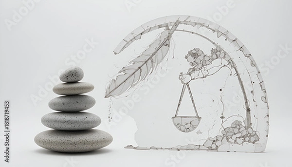 Obraz Zen Stones and Feather Illustration