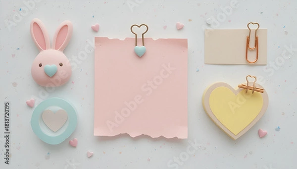Obraz Pink Stationery Mockup with Clips