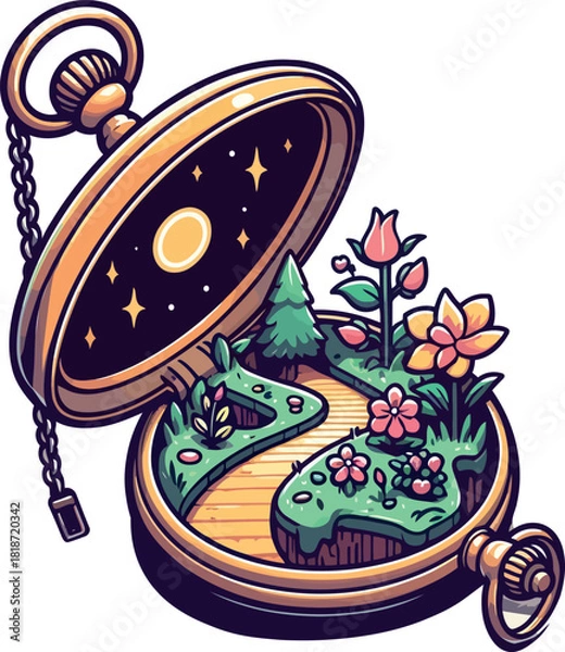 Fototapeta Whimsical World in a Pocket Watch