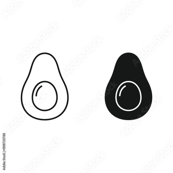 Obraz Avocado half icon set, outline and solid style, isolated on