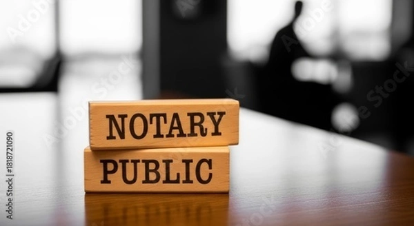 Fototapeta Notary Public: Capturing the essence of legal certification, two wooden blocks, boldly display the words Notary Public