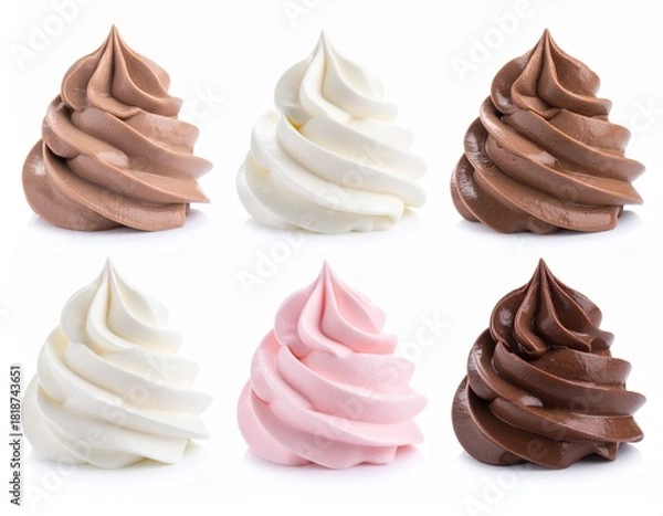 Obraz いろいろな形のホイップクリームの素材　生クリーム　白背景　食品サンプル