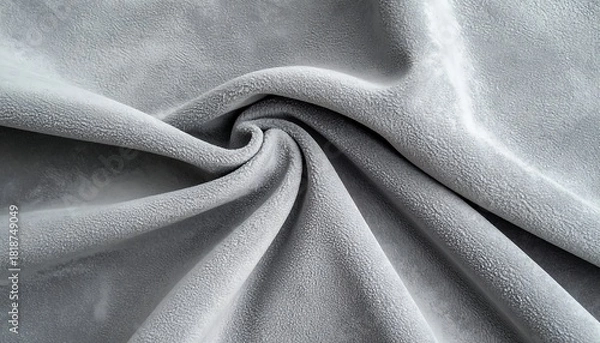 Fototapeta Grey, soft material is draped in a spiral, creating a cozy, textured surface with light and shadow