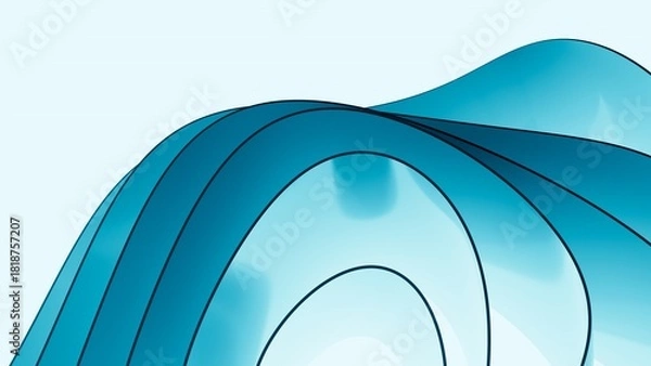 Fototapeta Abstract wavy curved 3d render. Blue soft layers of plastic with lines, folds, ruffles. Modern wallpaper, texture pattern.