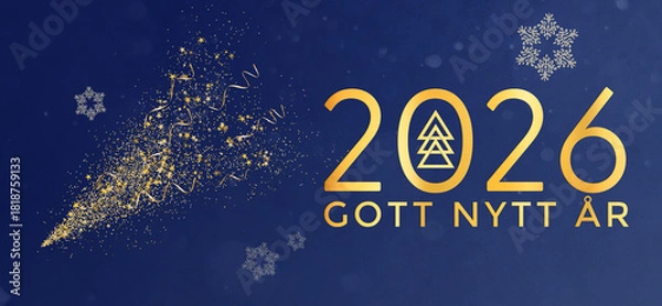 Fototapeta Christmas card in swedish. Happy New Year 2026. Gott nytt år