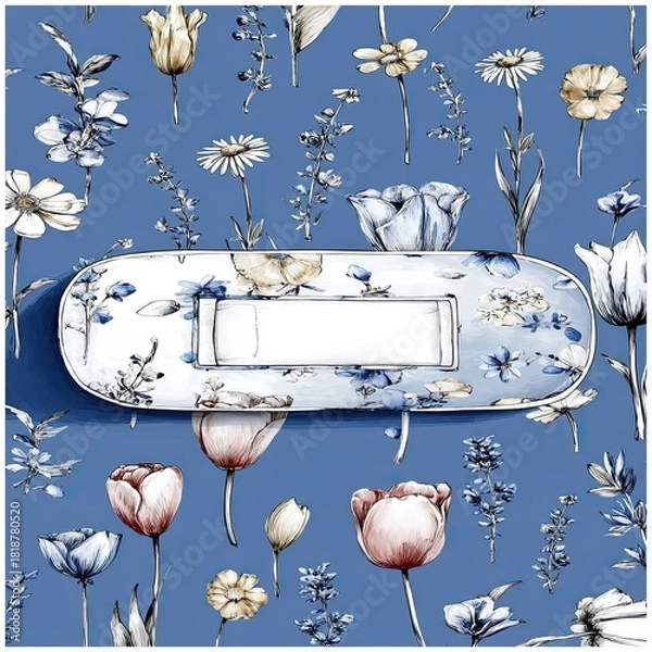 Obraz Cute Easter-themed Band-Aid illustration featuring pastel flowers in a whimsical vector design perfect for springtime