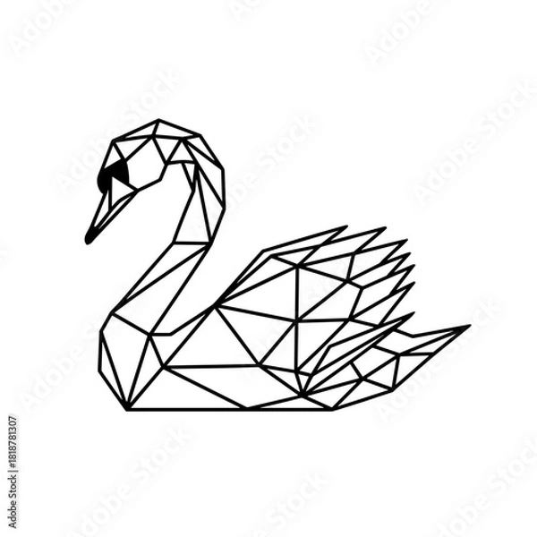 Fototapeta Geometric swan illustration in black, minimalist polygonal style