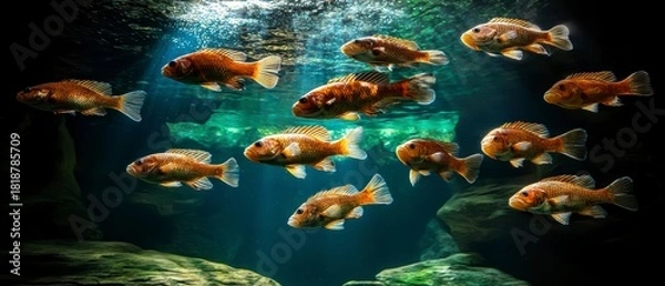 Obraz Swimming fish display in an aquarium underwater scene nature photography tranquil environment close-up view aquatic life