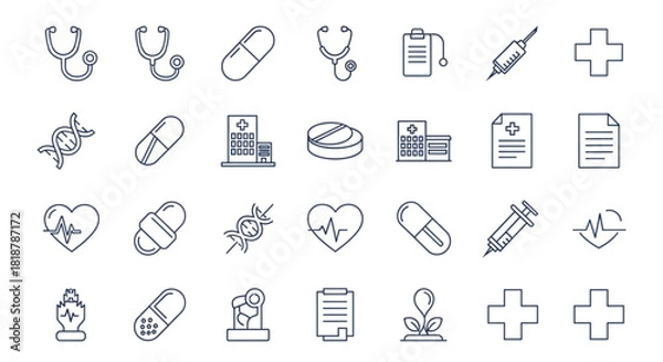 Fototapeta Medical Outline Icons Minimal Vector – Complete Editable Vector Icon Sheet for Modern Design and Professional Use