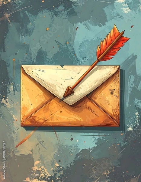 Obraz Artistic rendition of an envelope pierced by a feathered arrow