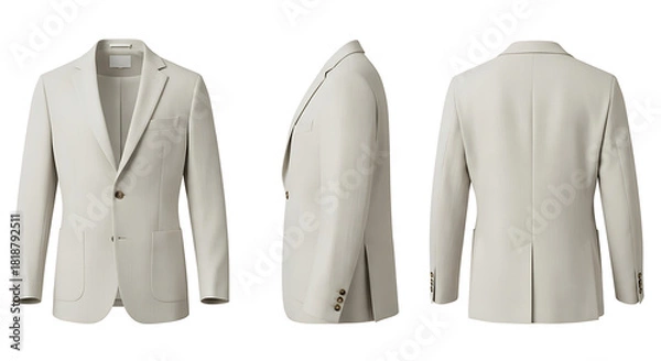 Obraz Versatile Men's Beige Blazer Mockup Displayed in Three Views Front, Side, and Back for E-commerce and Fashion Design Presentation