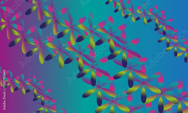 Fototapeta Abstract floral pattern in vibrant shades of magenta yellow and deep blue hues