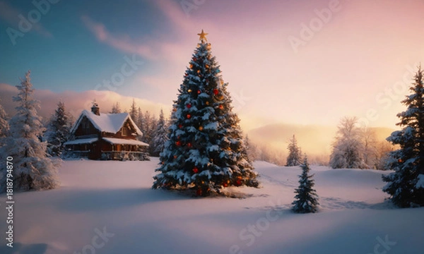 Obraz christmas tree in the snow