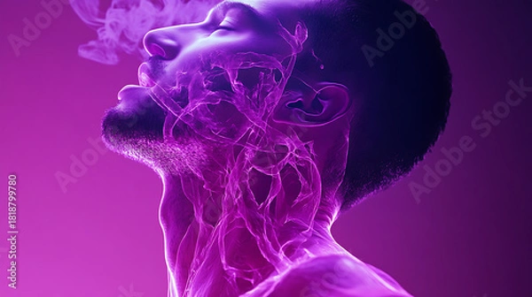 Fototapeta Fighter exhaling heavily with veins visible under high tension 