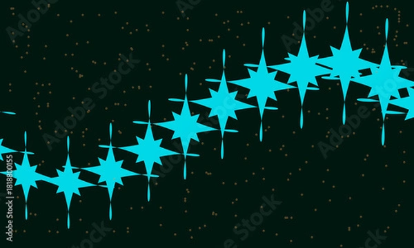 Fototapeta Abstract teal starbursts and scattered sparkles against a dark deep cosmic background