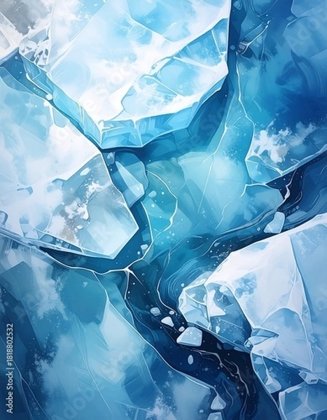 Obraz Artistic view of cracked ice with various blue shades and veins