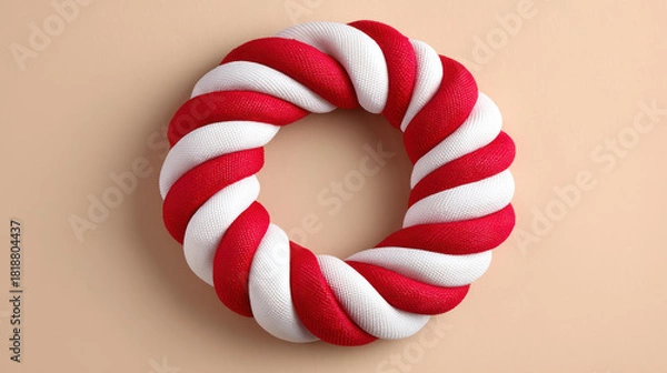 Fototapeta Diy christmas wreath with red and white twisted fabric creating festive and cheerful decoration for holiday celebration