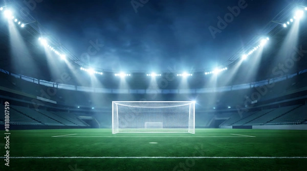 Fototapeta Stadium lights illuminate a soccer field 
