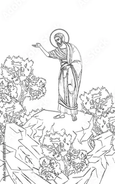 Obraz Greek coloring page with Jesus Christ in Byzantine style