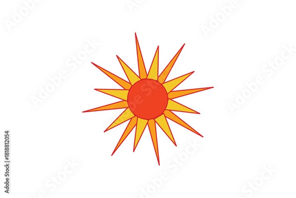 Fototapeta Vibrant stylized sun with sharp pointed rays radiating outwards in a warm orange and yellow gradient isolated on transparent background