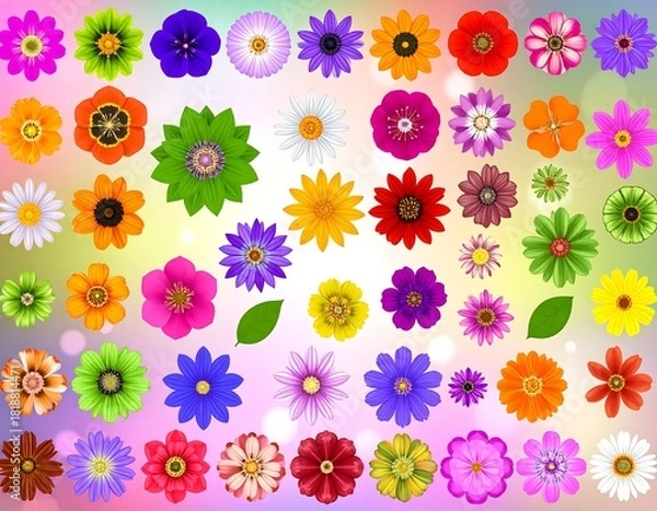 Obraz Assorted colorful floral arrangements floating on a blurred background