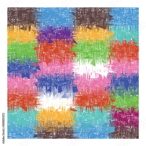 Fototapeta Colorful Textured Square Grid Abstract Art with Dynamic Brushstroke Patterns