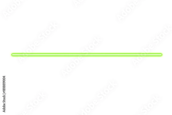 Fototapeta A single bright neon green glowing line or rod emitting light isolated on transparent background