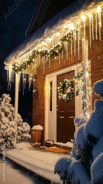 Obraz Welcoming Christmas Front Porch at Night