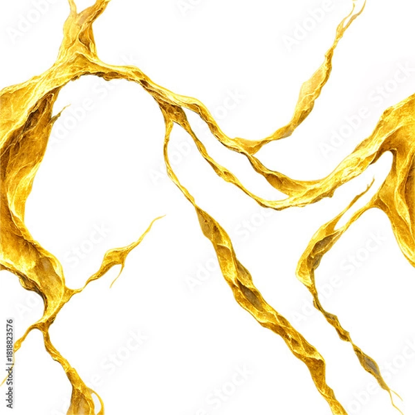 Fototapeta Abstract golden liquid splash isolated on white background. Luxury flowing melted gold veins. Elegant fluid ink texture for design element and wallpaper.