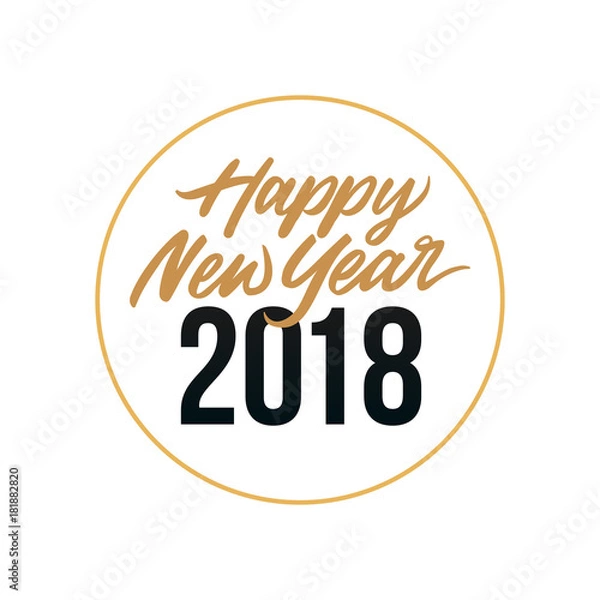 Fototapeta Happy New Year 2018 Card Template Design with Golden Text, Circle Ring Illustration Element Background at Midnight Scene. Poster, Banner, Flyer, Cover.
