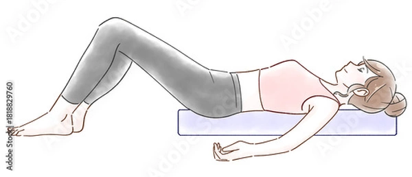 Obraz ヨガポールで体操をする女性　水彩風イラスト