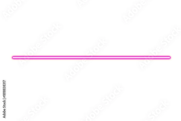 Fototapeta A vibrant pink glowing neon light tube rod emitting soft light on a completely black surface isolated on transparent background