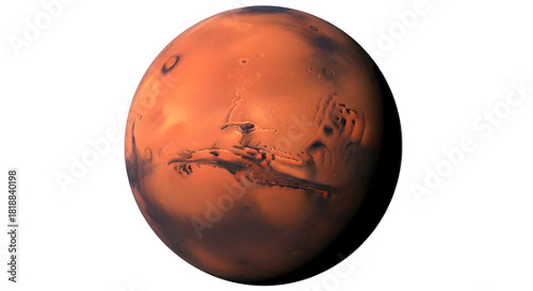 Obraz Detailed view of the planet Mars showing craters and dark surface features isolated on a transparent background