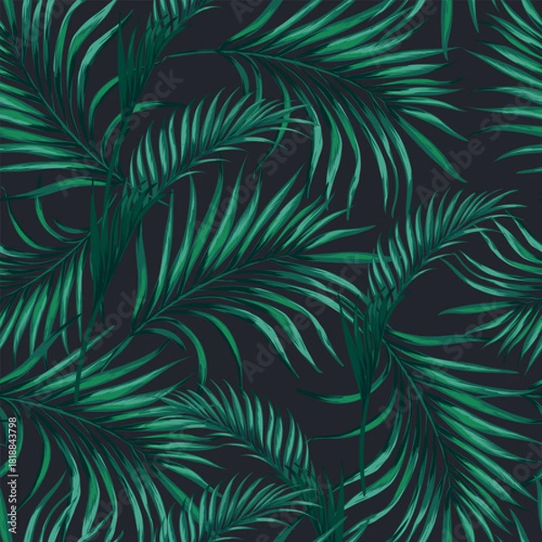 Fototapeta Jungle vector pattern with tropical leaves. Trendy summer print. Exotic seamless background.