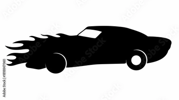 Fototapeta Rev Up Your Designs with This Dynamic Muscle Car Silhouette Ablaze with Flames, Perfect for Automotive Enthusiasts and Racing Brands That Demand Attention