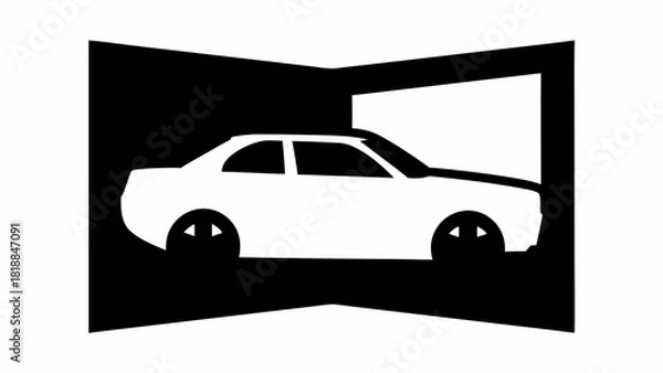 Fototapeta Sleek car icon in stark black and white, perfect for automotive branding or transport signage, highlighting minimalist design and modern appeal