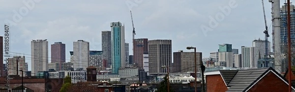Fototapeta Birmingham Urban Skyline with Construction Cranes and Mixed Architectural Building Styles