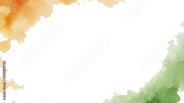 Fototapeta Abstract Watercolor Frame with Orange and Green Paint Splashes on White republic, independence, day, national, flag, texture, india, indian, vector, 